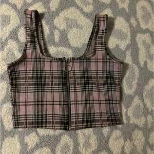 Hollister Pink Plaid Zip Up Crop Top